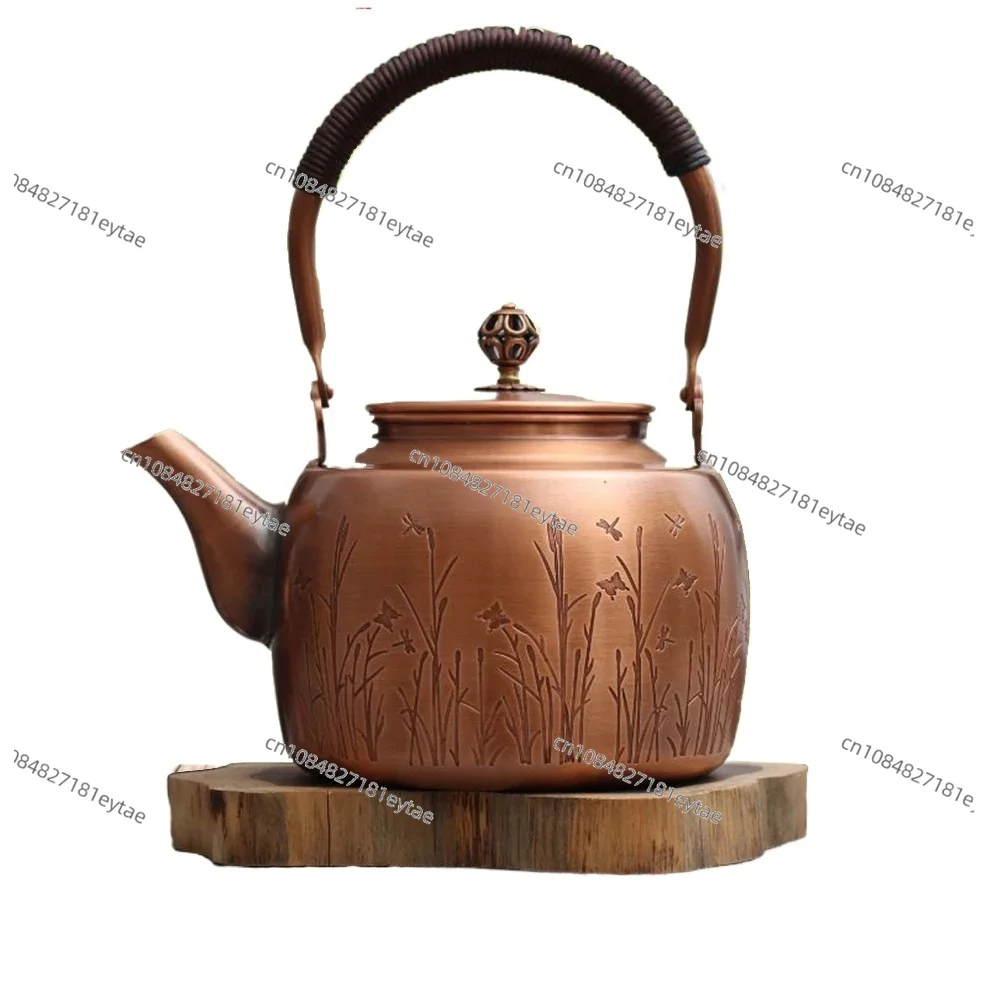 1.7L Red Copper Kettle Pure Handmade Copper Teapot Kung Fu Tea Kettle Large Capacity Boil Water Kettle Antique Kitchenware