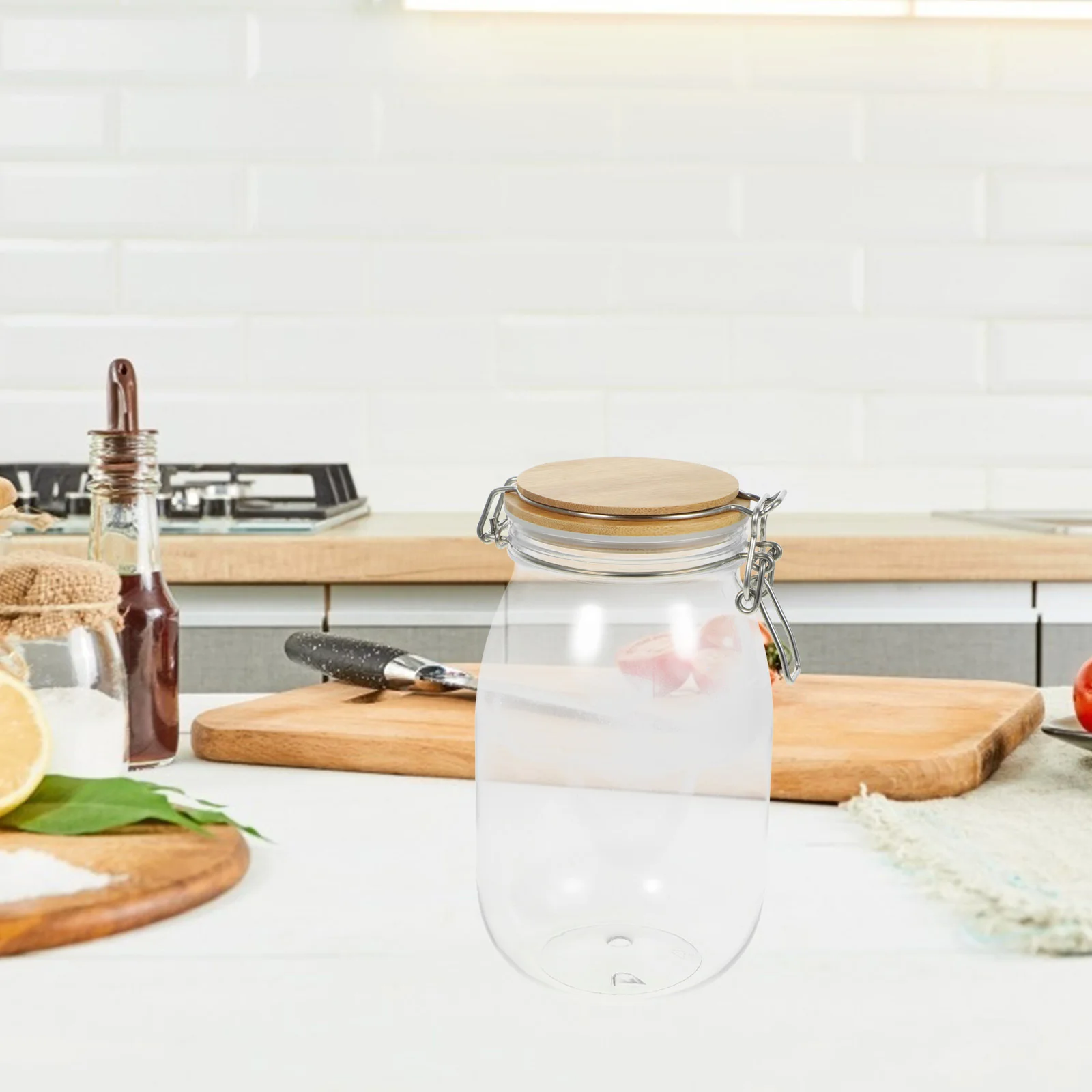 

Large Capacity Clear Storage Jar Airtight Cereal Container Buckle Design Kitchen Canisters Food Storage Jars Food Containers