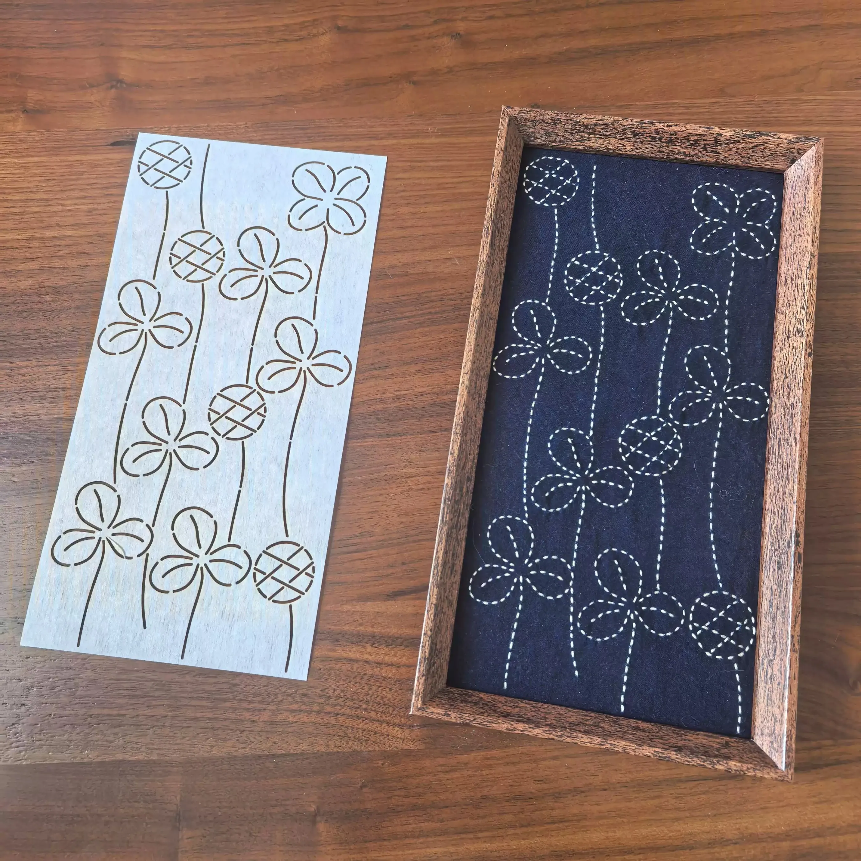 Reusable Sashiko Template with Leaf Design Border Embroidery quilting Stencil for Coasters,Table Runners Fabric Tracing