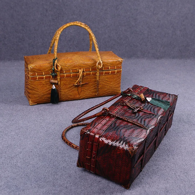 Luxury Designer Women's Handbag Hand Woven Bamboo Bag Fashion Summer Beach Straw Bag The Tote Bags Tea Ceremony Storage Basket