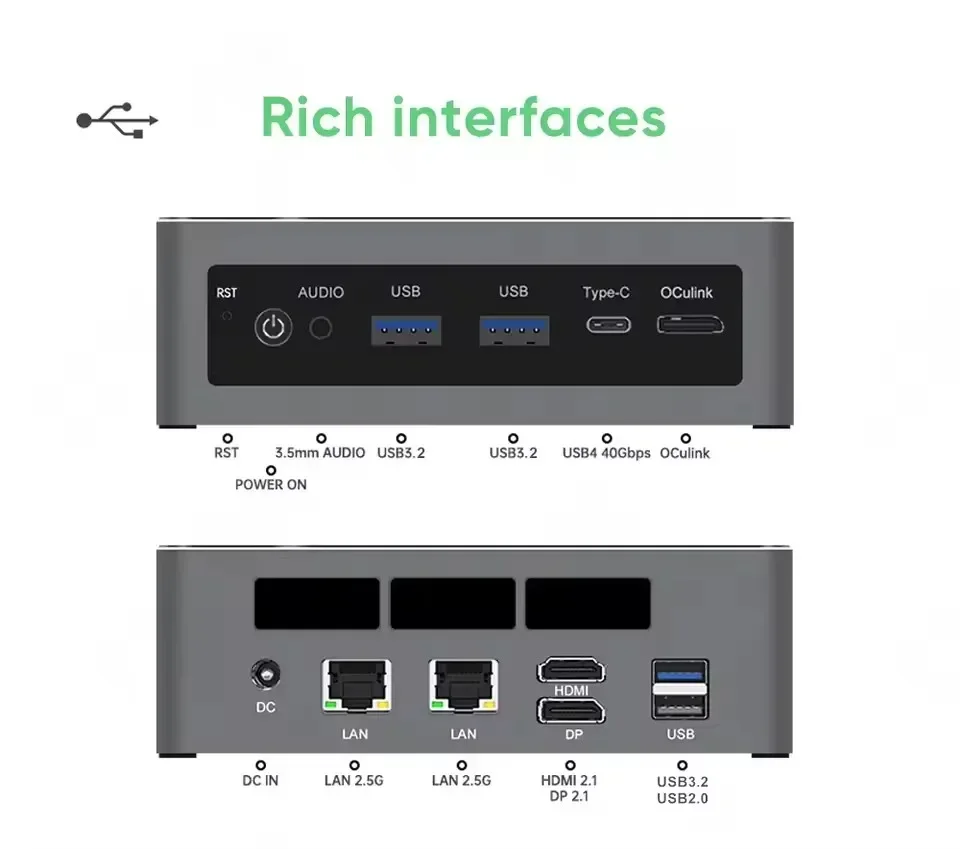 Topton Mini PC Gamer Oculink AMD Ryzen AI 9 HX 370 365 7 pro 360 USB4.0 2xDDR5 2xPCIe4 Windows 11 WiFi6 Desktop Gaming Computer