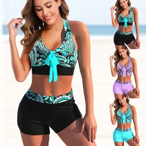 Conjunto De Baño Tankini CIZEUR Mujer - Cintura Alta, Falda, Push Up, Para Playa O Piscina