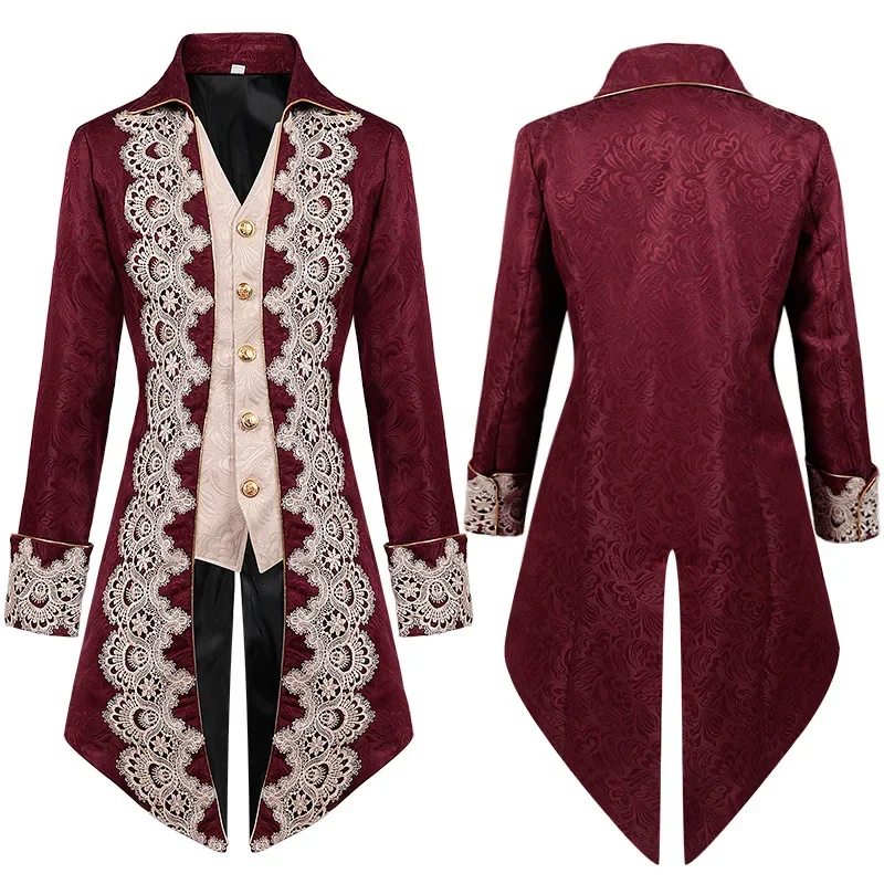 

New Men Vintage Purple Velvet Tailcoat Steampunk Gothic Victorian Jacket Medieval Frock Coat Uniform Renaissance Costume Homme
