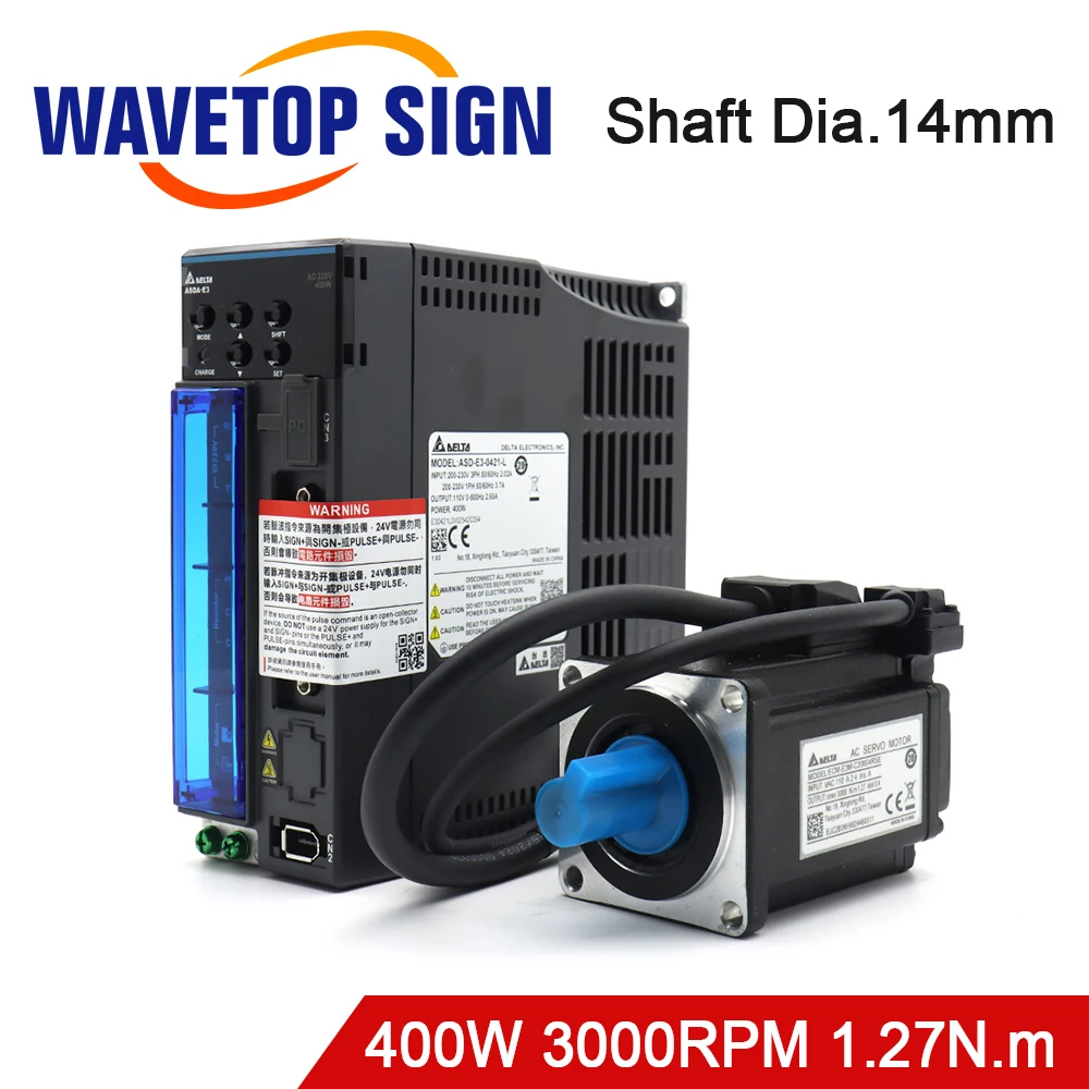 WaveTopSign Delta E3 400W AC Servo Motor Kits 3000RPM 1.27N.m ASD-E3-0421-L + ECM-E3M-C20604RSE / SSE for CNC Machine
