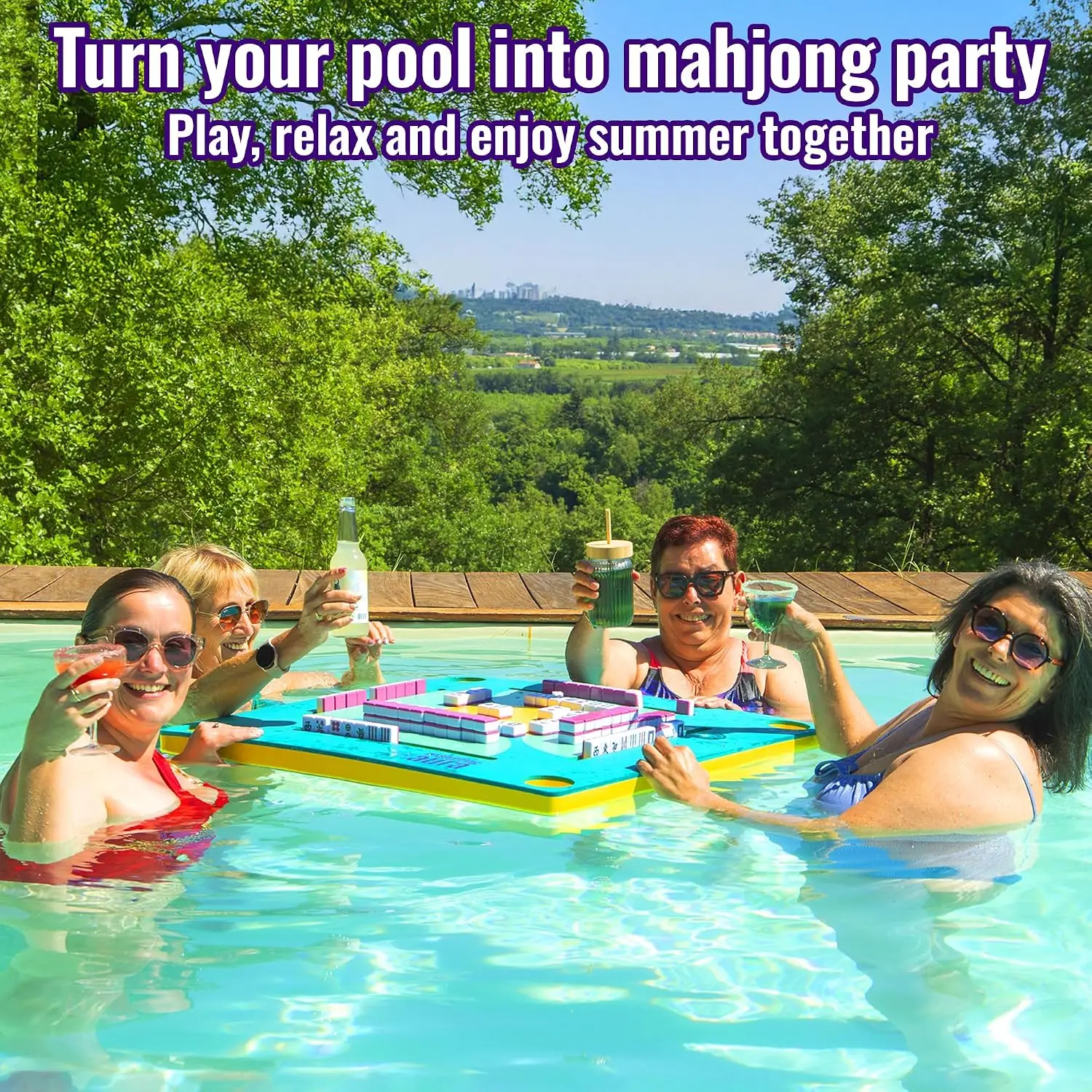 Floating Pool Game Table - 32in Mahjong, Dominoes, Poker Tray for Water Fun