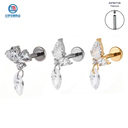 QM ASTM F136 Titanium Clear Zircon Internally Threaded Labret Helix Flat Tragus Earring Piercing Jewelry