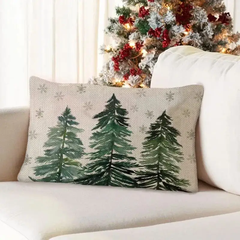 

Merry Christmas Decorative Pillow Cover 30x50cm Linen Throw Pillowcase Christmas Decorations Home Decor Cushion Cover for Sofa