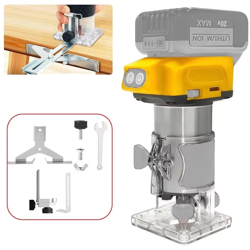 800W 30000RPM Cordless Wood Router Trimmer, for Dewalt 20V Battery 5 Speeds Wood Router Milling Engraving Slotting Machine