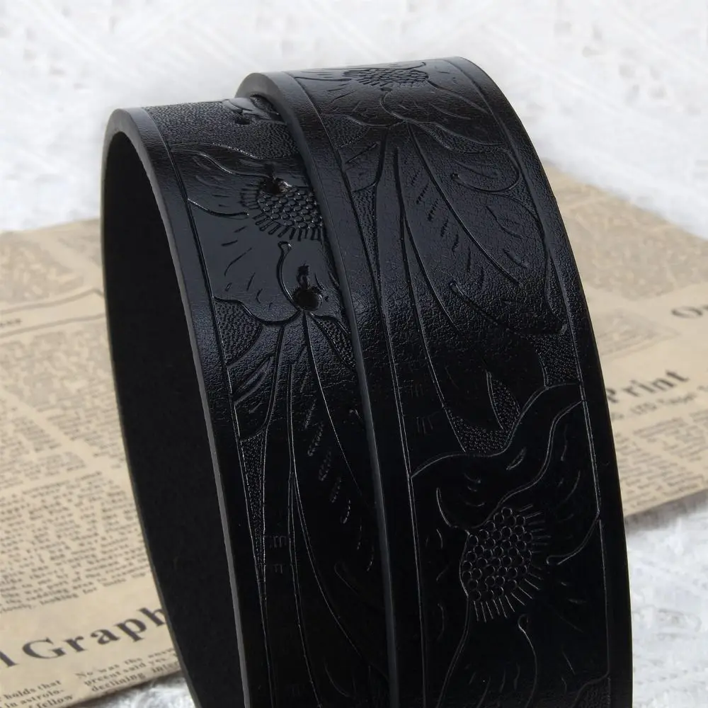 

Trendy Carved Western Cowboy Belt Cow Head Buckle Retro Embossed Belt Vintage PU Leather Belt For Man Women