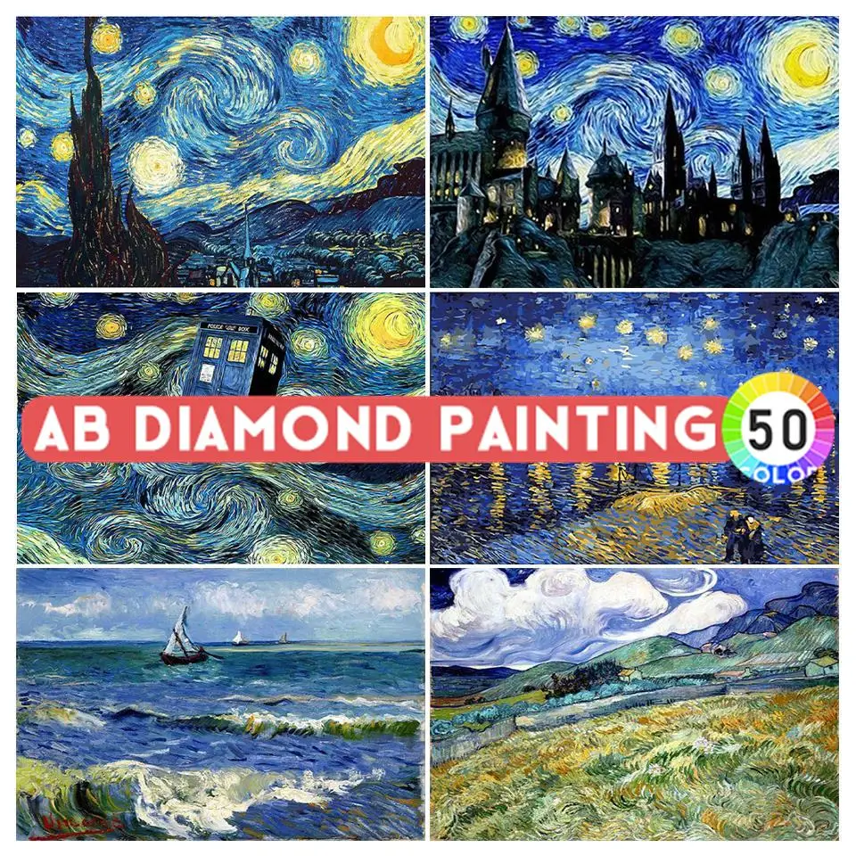 AB Drills DIY 5D Diamond Painting Van Gogh Starry Night Cross Stitch Kit Embroidery Abstract Mosaic Art Picture Craft Home Decor