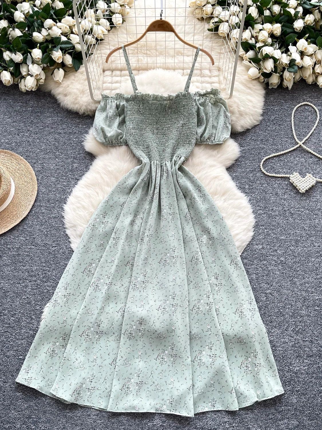 Chiffon con stampa floreale estiva Dr Vita alta da donna Bubble Sve Dimagrante Dr Coreano Sle Pendolarismo A-Line Midi Dr