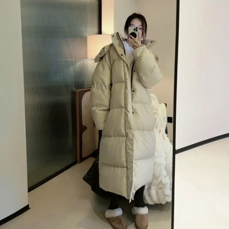 2023 Women Down Jacket Winter Coat Female Mid Length Version Parkas Loose Thick Warm Outwear Fashion Simplicity Hooded Overcoat