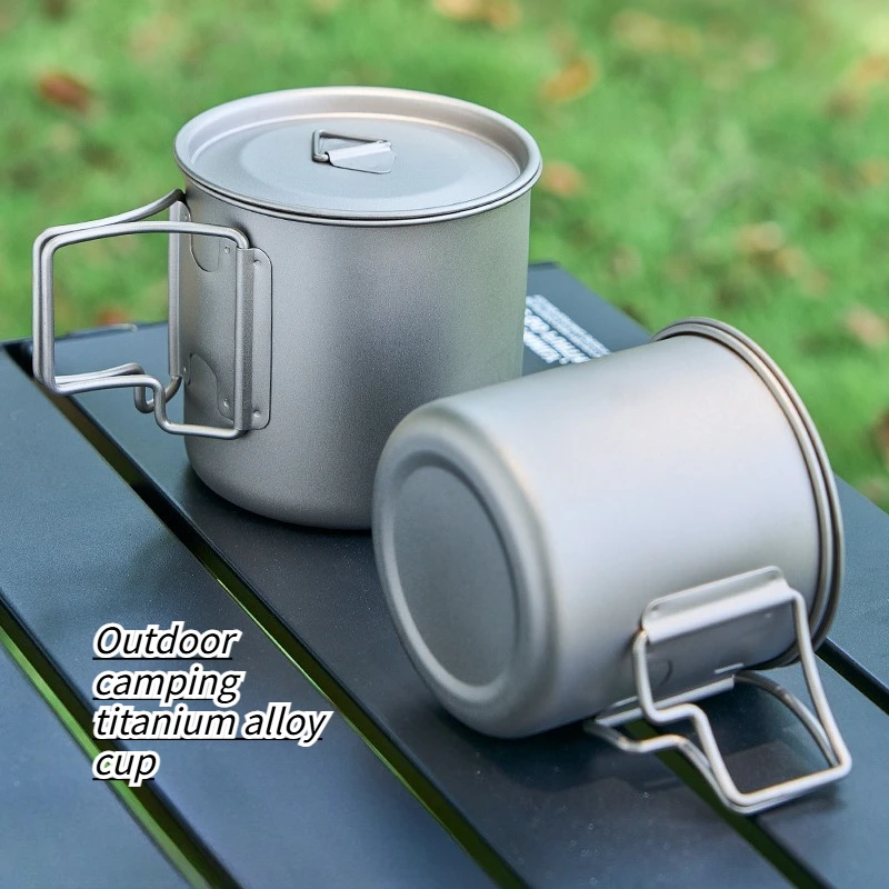سبائك التيتانيوم كوب ماء خارجي طبقة واحدة قابلة للطي المحمولة التخييم الشواء الشاي القهوة القدح EDC