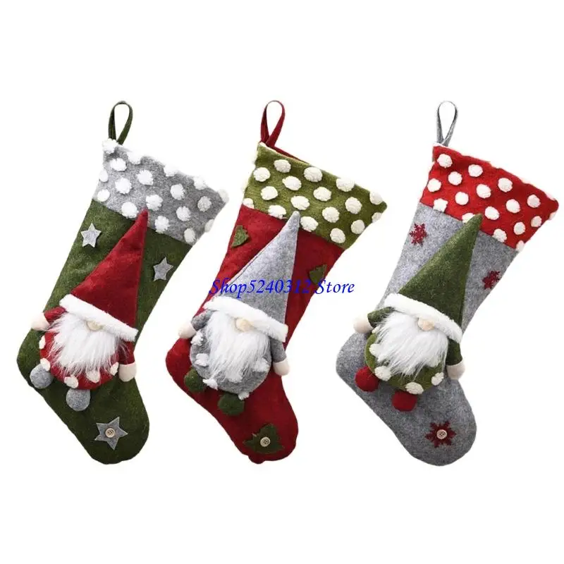 

634C Christmas Stockings Hanging Ornaments Xmases Stockings with Gnomes Doll for Family Christmas Holiday Party Decoration