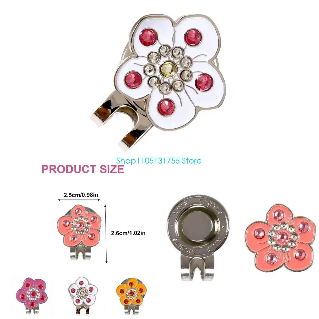 

K0EF Rhinestones Flower Golfball Marker Hat Clip Attaches Easy to Golfs Caps