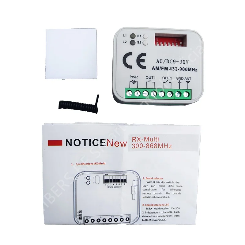 RF Wireless Multi Frequency 2 Channel Rolling Code Receiver for Garage Door & Gate