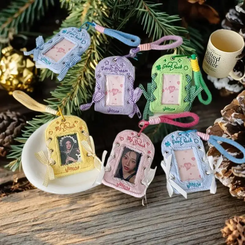 Adorabile portafoto con nastro a tema balletto in peluche con cordino, portaoggetti per immagini idol, espositore per carte, regalo con ciondolo protettivo