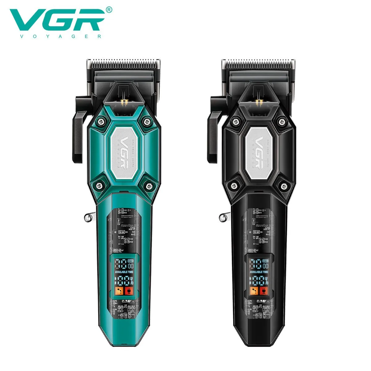 VGR V-600/V-900 電気バリカン透明ボディヘアトリマー LED インテリジェントデジタル彫刻電気スラスターケアセット