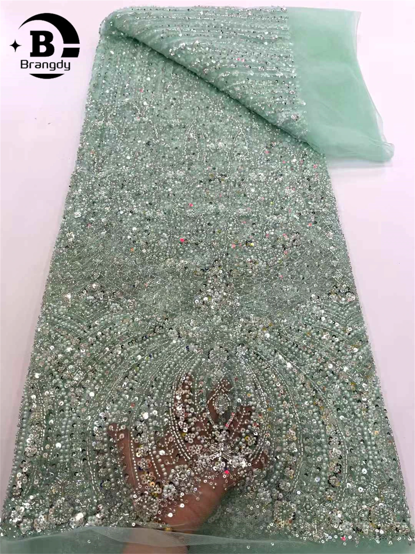 

Beaded Lace Fabric 2025 High Quality Nigerian Embroidery Tulle Lace Sequins French Lace Fabric For Wedding Dress Sewing 5 Yards