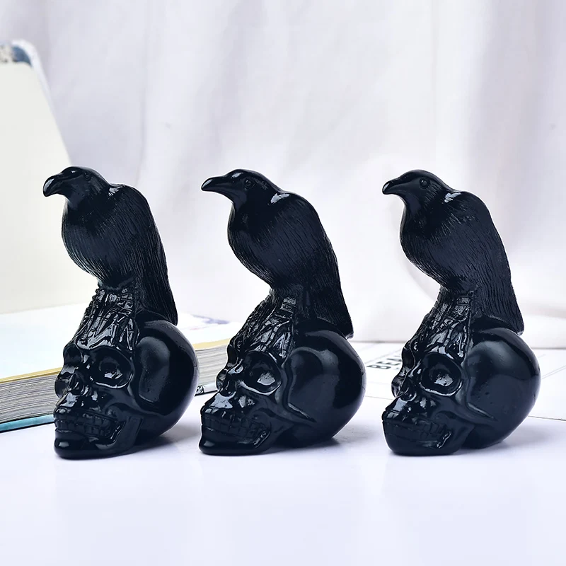 

Obsidian Crow Skull Crystal Room Decor Aquarium Witchcraft Decoration Home Crystals Natural and Mineral Stones Crafts Garden