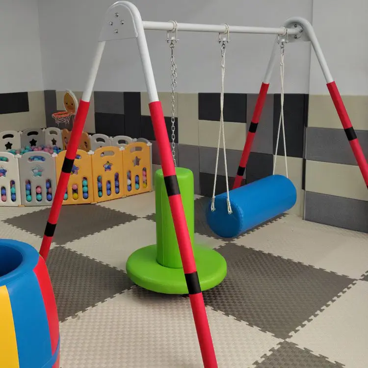 A cross frame sensory integration swing frame cable vertical holding tube horizontal holding bucket stick hanging bag children's
