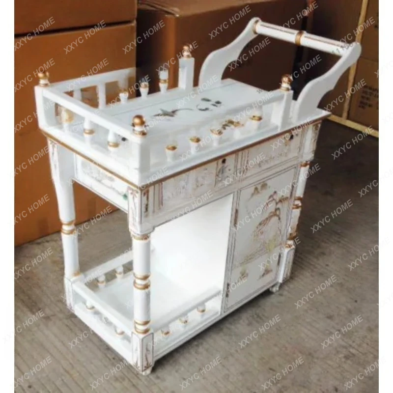 

Q Solid wood shell trolley lacquer painting art restaurant dining car