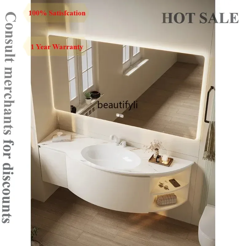 B567  Slate seamless ceramic integrated basin bathroom cabinet combination circular arc toilet washstand cabinet