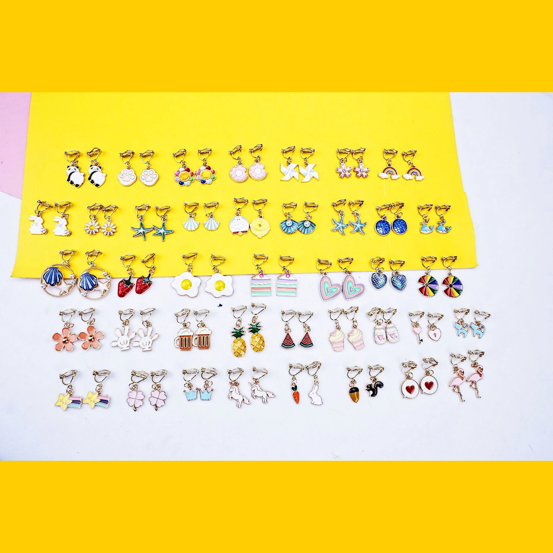 GRACE JUN Korea Style Gold Color Cartoon Clip on Earrings No Pierced for Girls Kids Fashion Cuff Earrings Charm Jewelry Ear Clip