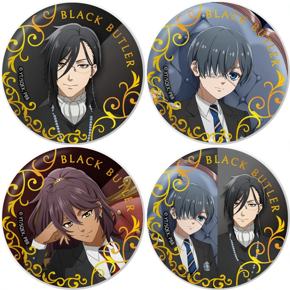 58mm Anime Black Butler Sebastian Michaelis Ciel Soma Cosplay disfraz insignia Pin SPTE broche de hojalata ﻿ Prop Navidad Gilf