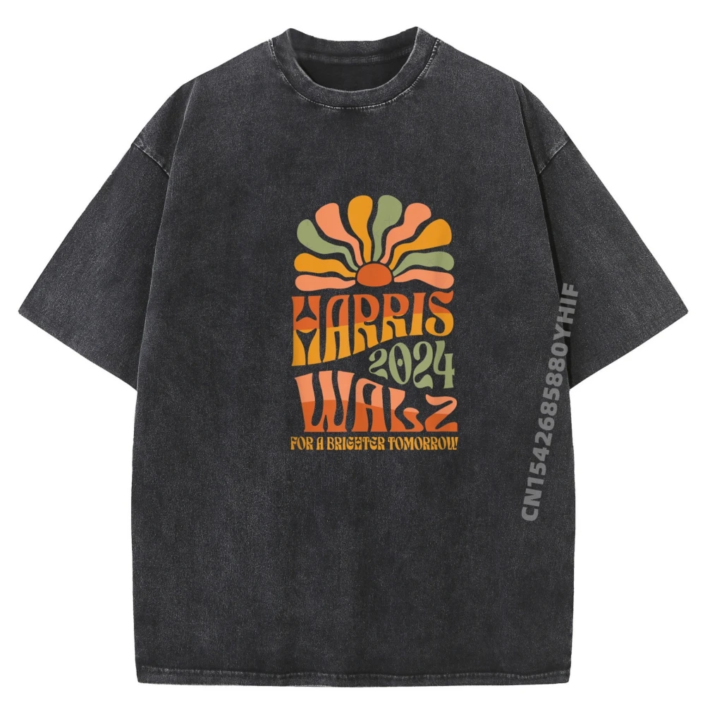

Harris Walz Boho Groovy Flower Funny Female Men Graphic T-shirt Mens Vintage Washed Tops & Tees Print Tshirts