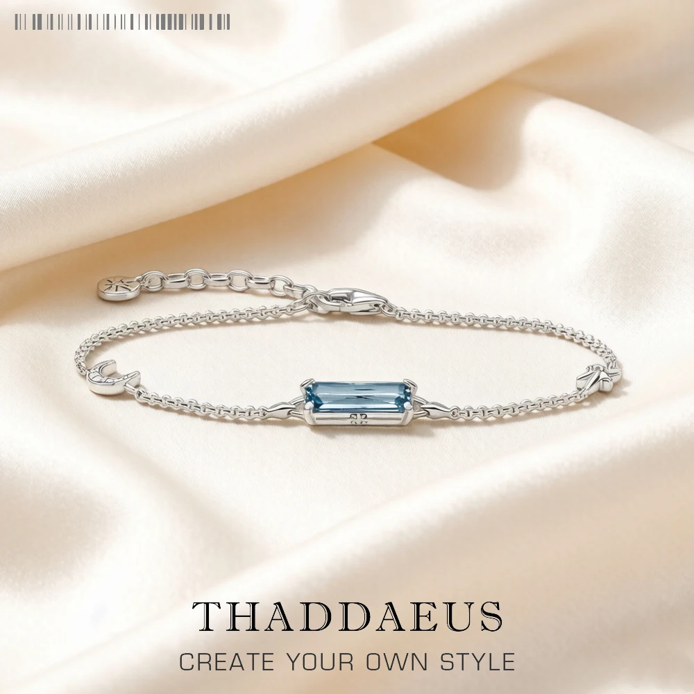 Gliederkettenarmband mit Mond und Stern, blauem Stein, für Damen, 925er Sterlingsilber, Schmuck, feminines Böhmen-Geschenk