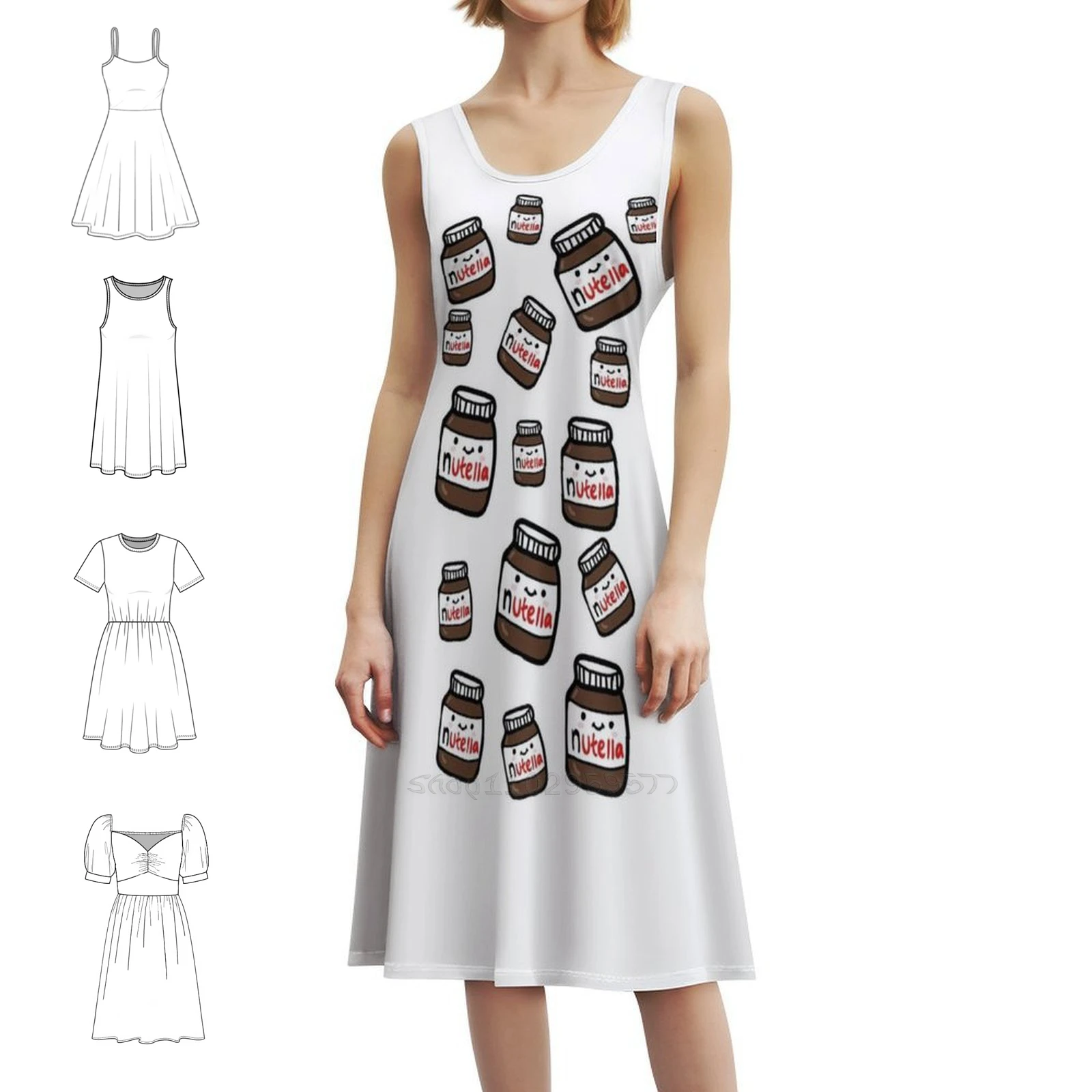 

Милое платье в корейском стиле с наклейками Nutella для женщин, элегантное повседневное платье для вечеринки или повседневного ношения Nutella Love, милое забавное веселое