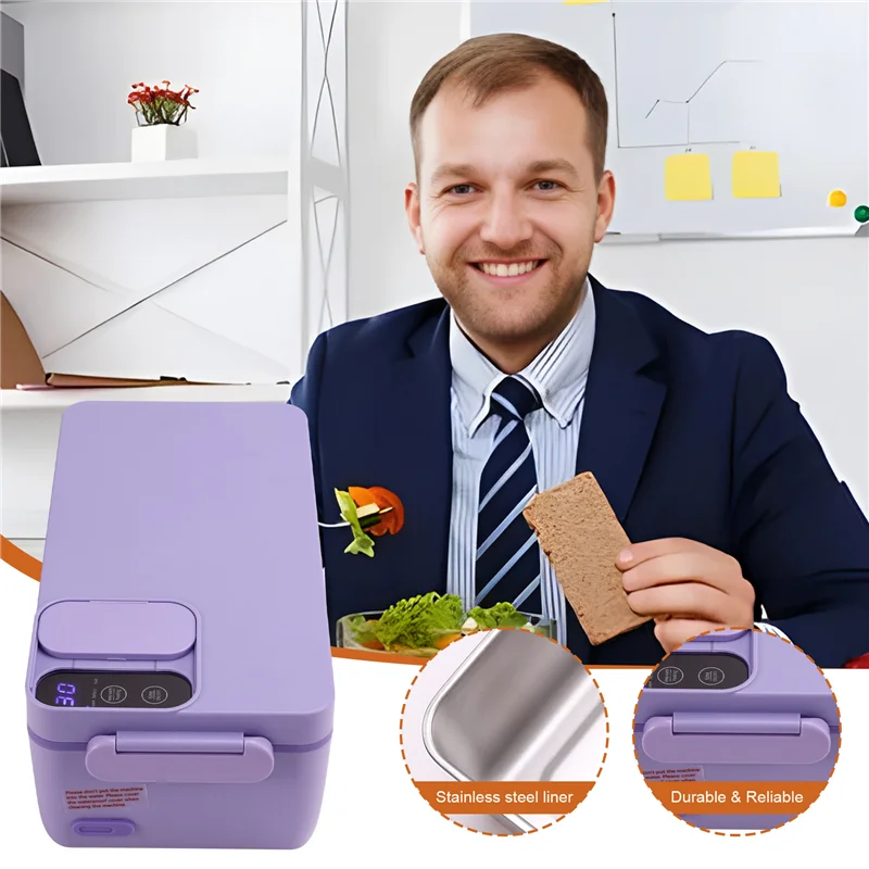 AA81-Heated Lunch Box  Electric Lunch Box   Self Heating Lunch Box  Cordless Rechargeable 304 Food-Grade Stainless Steel 1L  C