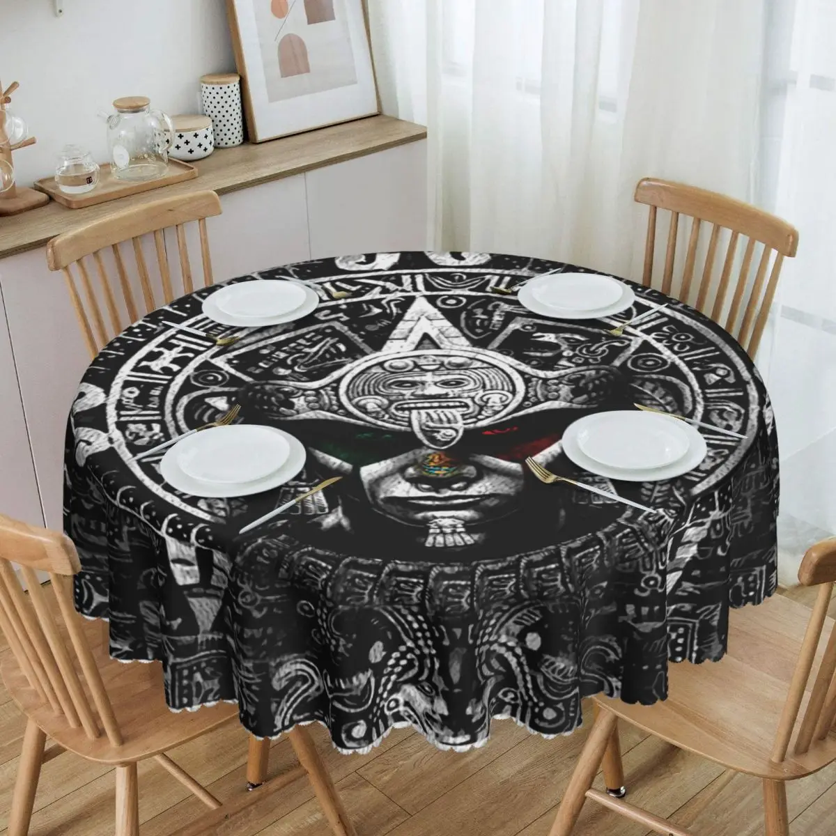 Mexico Aztec Warrior Round Tablecloths 60 Inch Table Cover for Wedding Table Cloth