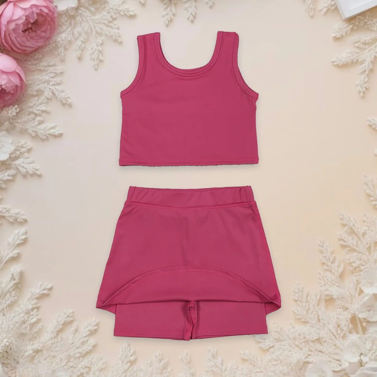 

Baby Girls Sleeveless Yoga Pink Vest Top Skirt Shorts Skort Active Sets Toddler Kids Children Two Pieces Outfits Wholesale