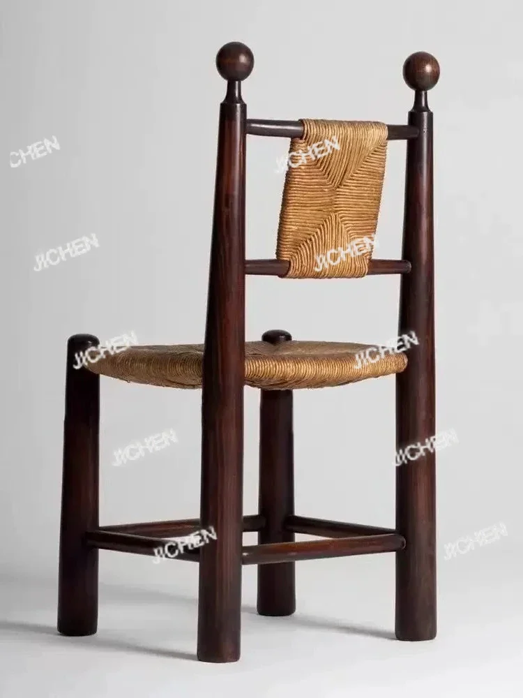 

HSSolid Wood Living Room Dining Chair Backrest Rattan Breathable Dining Chair Study Office Chair Retro Furniture