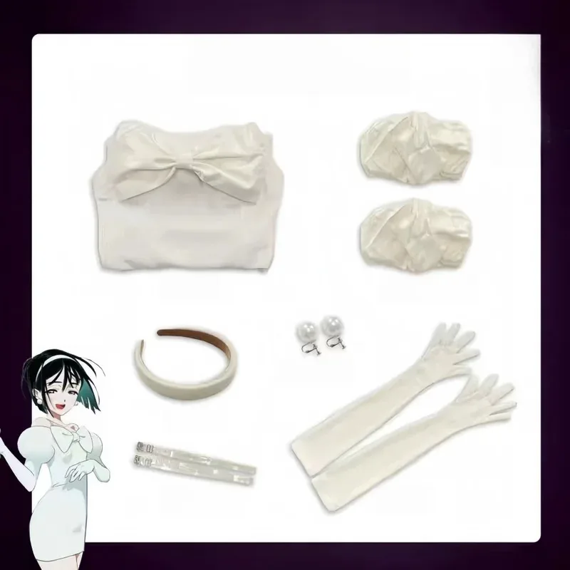 Anime Alien Bühnenkostüm Weißes Kleid Volles kurzes schwarzes Haar Sua Cosplay Kleidung Wigx,5;d'2.y;8'