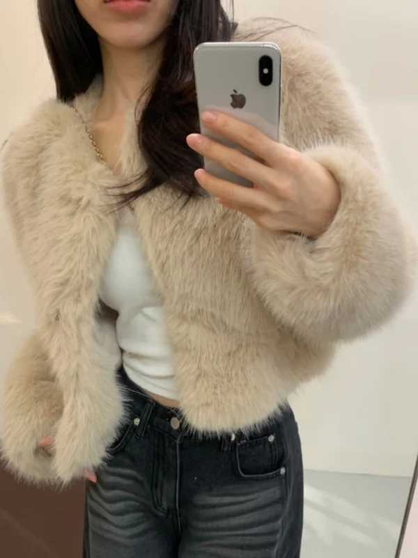 معطف فرو نسائي من Ele سترة مفتوحة مخملية شرابة ملابس خارجية شتوية عصرية متعددة الاستخدامات فاخرة ملمس فضفاض كوري Sle #1