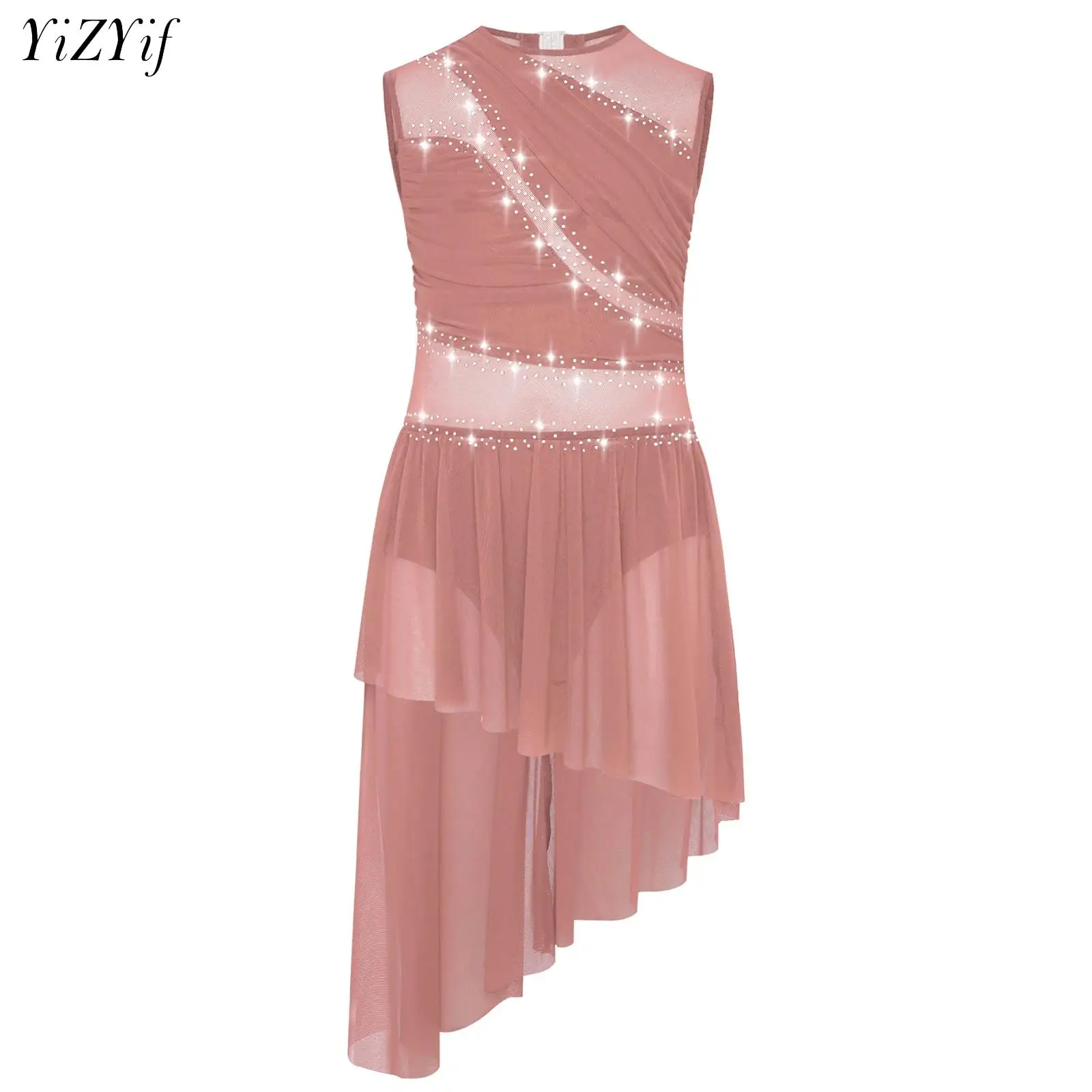 

Kids Girl Lyrical Modern Dance Dress Open Back Asymmetrical Ballet Jersey Gymnastics Figure Skating Leotard Dress Dancewear