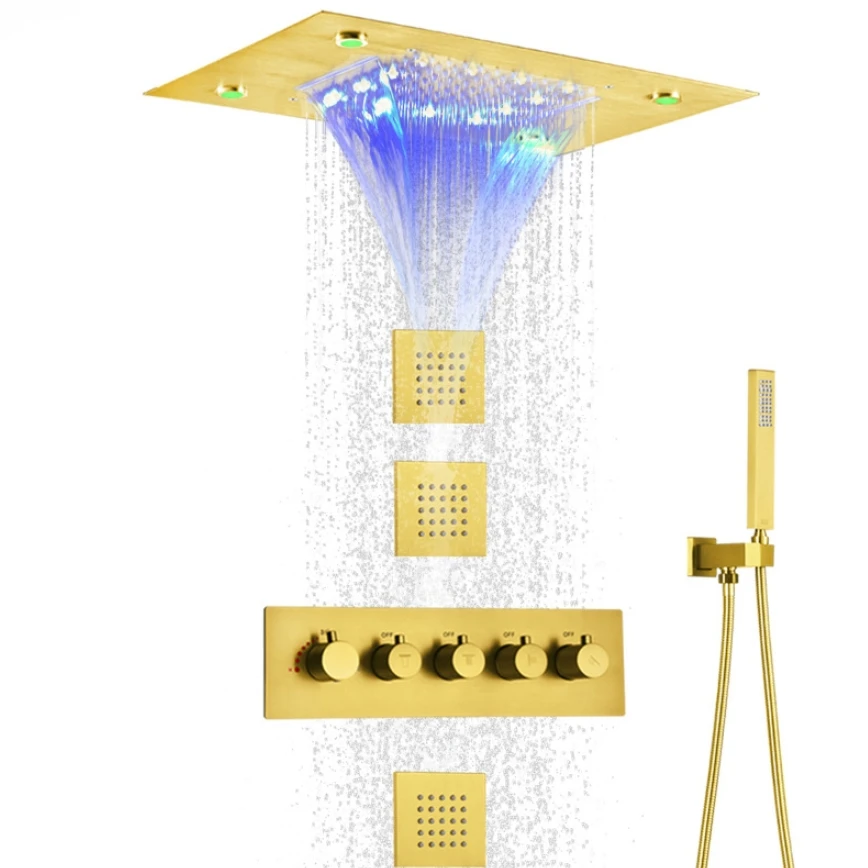 北米スタイルLEDフルボディレインシャワーシステム、3個のボディジェットスプレー付き、レインフォールミストシャワー水栓セット