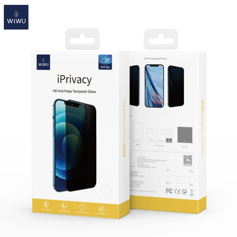 WiWU 9H iPrivacy Tempered Glass for iPhone 15 16Pro 17 17 Pro Max Anti-fingerprint Full Cover Screen Protectors for iPhone 16