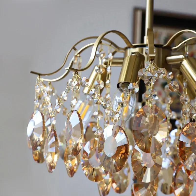 

WIIN Living room romantic amber crystal lamp American light luxury retro bedroom dining room cloakroom all-copper chandelier