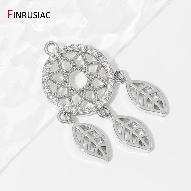 18K Gold Plated Brass Hollow Out Charms Pendants,Inlaid Zircon Leaf Pendant For DIY Neckalce Earrings Making Findings
