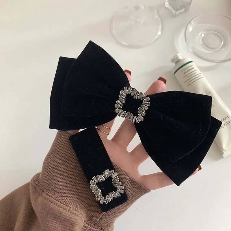 Velvet Large Bow  Black Velvet Big Bow Hairpin for Women Luxury Zircon Temperament Hair Clip BB Clip Headwear Hair Accessories