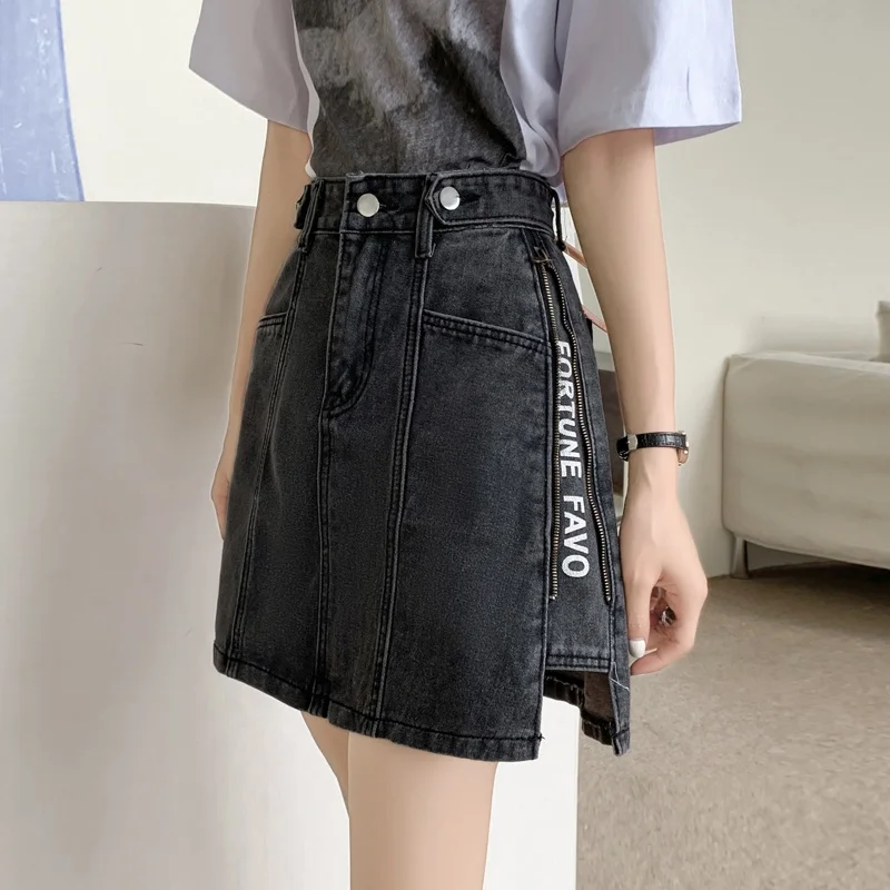 

Джинсовая юбка трапециевидной формы с высокой талией, женские модные облегающие юбки, модный дизайн Ins, корейский Sle, чистый цвет