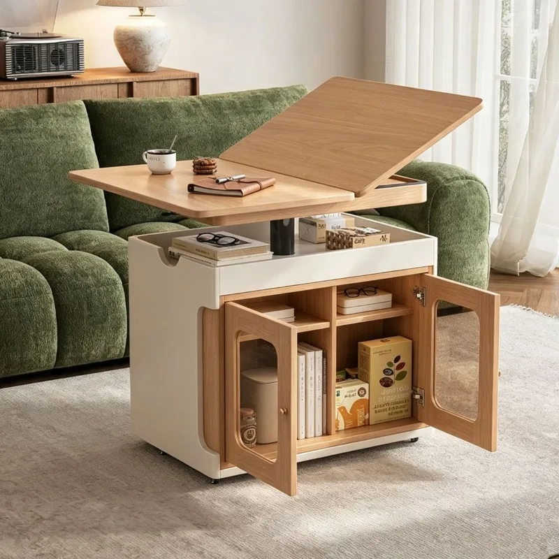 Living room multi-functional lifting telescopic folding sofa cart side cabinets