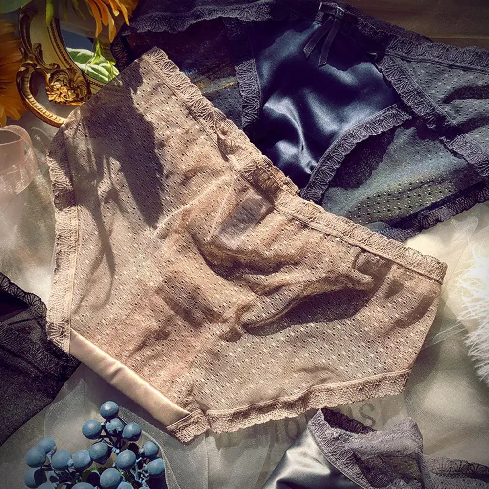 

Sexy Lace Underwear With Mesh Lingerie Stretch Lightweight Panties Texture Breathable Underpants Lounge Triangle Briefs Pants