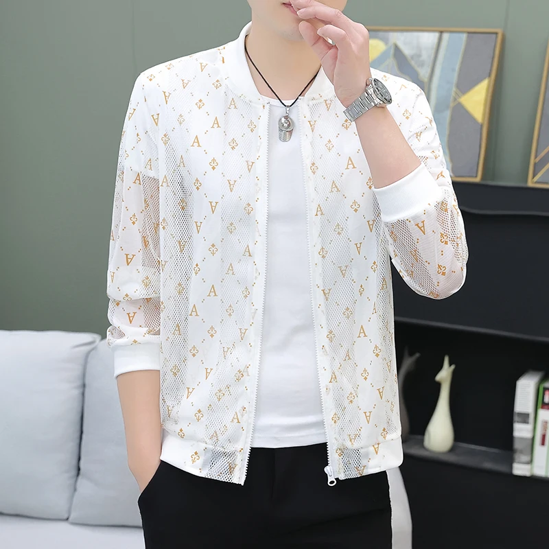 Open-weave Sun-protective Men Letters Korean-style Casual Fishing-travel Casual Multi-purpose Sport Print Sun-protective Jacket