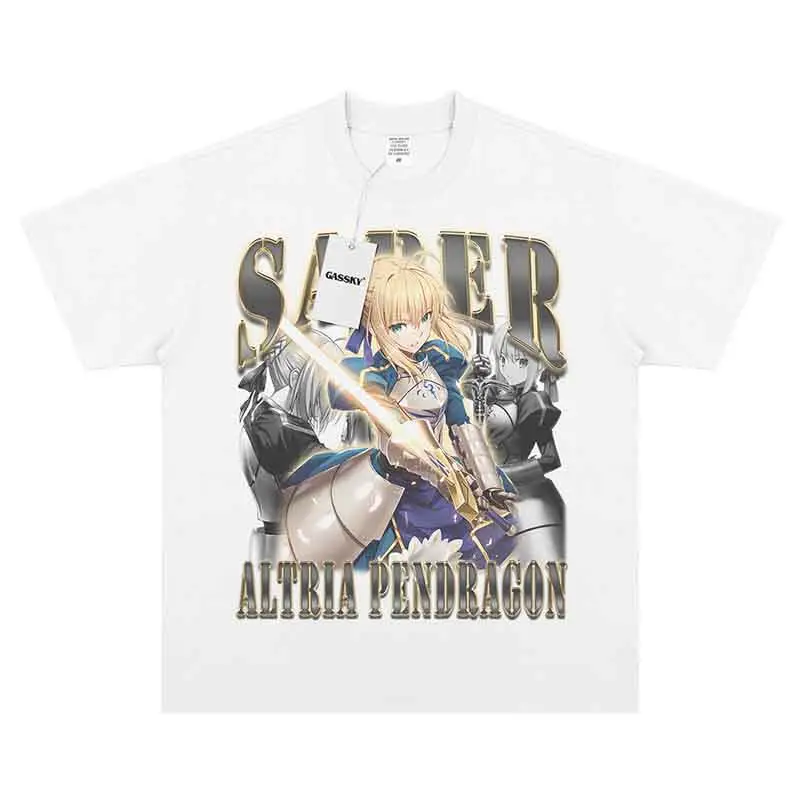 Fate Saber Altria Pendragon Anime Graphic T Shirt Retro Vintage Oversized Cotton Unisex Casual Short Sleeve Streetwear Tee