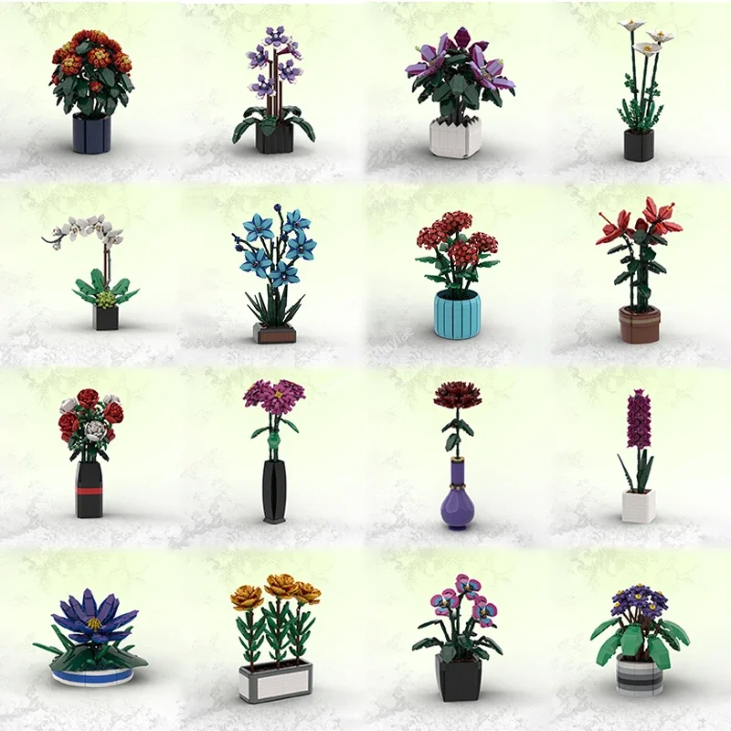 

Moc Creativity Artificial Bouquet Flower Preserved Flower Bonsai Potted Plant Home Decoration Building Blocks Bricks Kids Toys